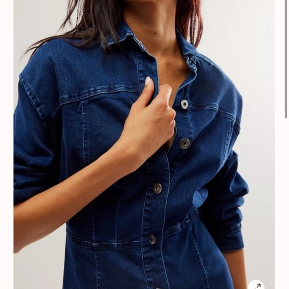 Free People Blue Long Sleeve Denim Dress - Picture 3 of 16